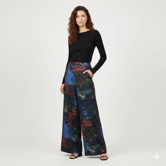 Alice + Olivia Pants - Alice + Olivia Athena Wide Leg Palazzo Pants Patchwork Floral Print Satin Size 4
